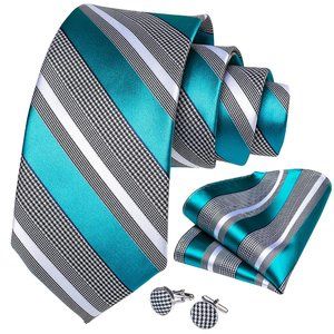 Men's Silk Stripe Woven Neck Tie  Pocket Square Cufflink Set-Formal Business Tie